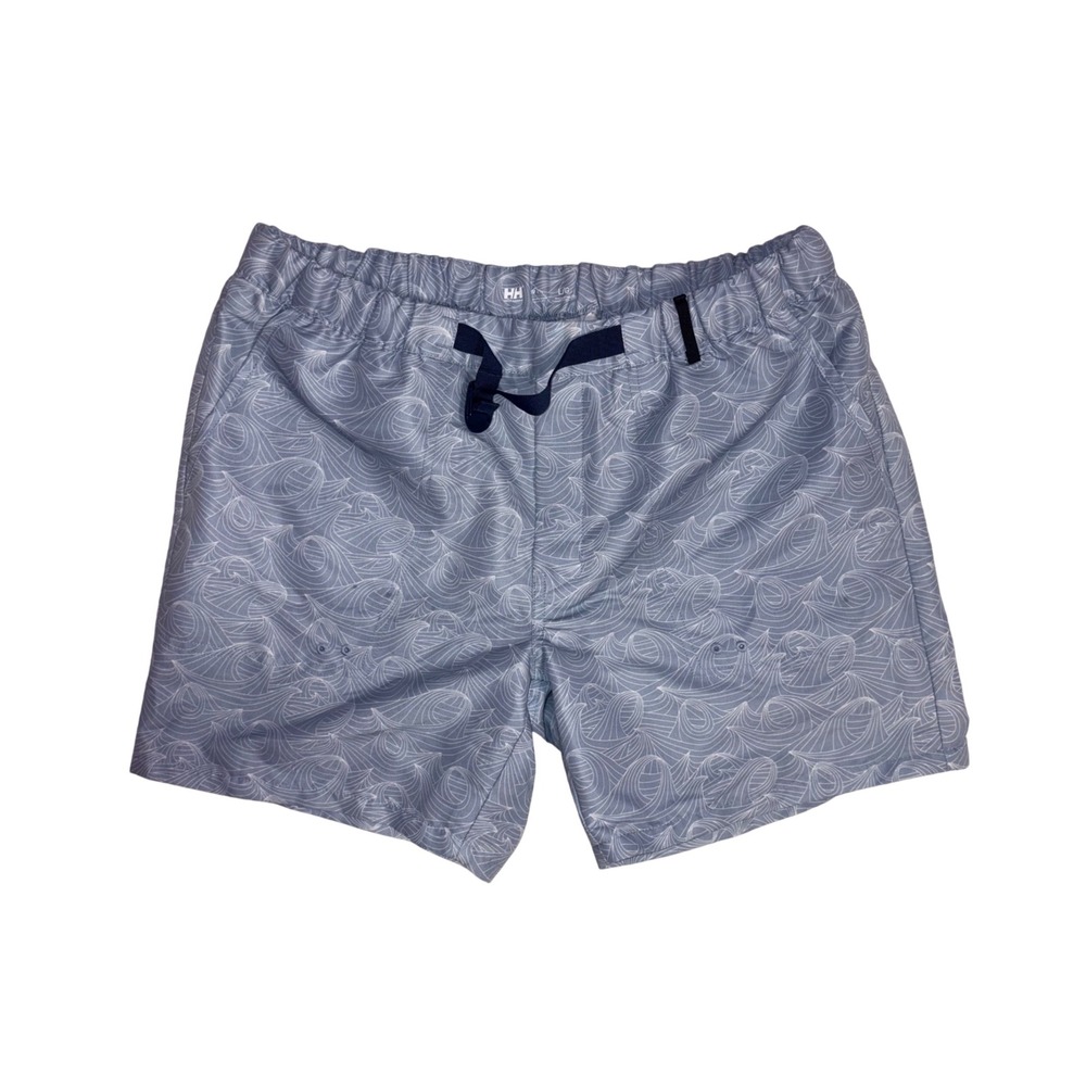 HELLY HANSEN Solen Water Shorts Mens L Blue Wave Print UPF 50 Belted Gorpcore